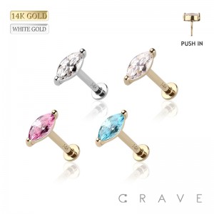 14Kt Gold MARQUISE CZ PUSH IN TOP LABRET SET