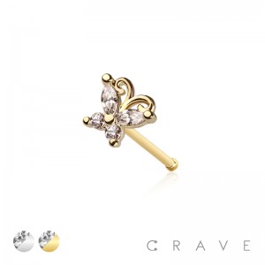 CZ BUTTERFLY TOP 316L SURGICAL STEEL NOSE BONE