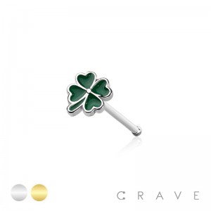 LUCKY CLOVER TOP ENAMEL 316L SURGICAL STEEL NOSE BONE STUD	