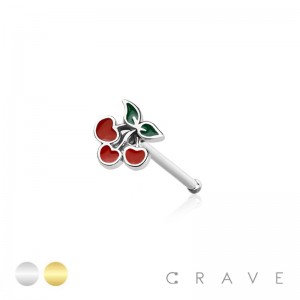 CHERRY TOP ENAMEL 316L SURGICAL STEEL NOSE BONE STUD