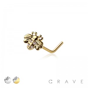 CZ PAVED BUMBLE BEE 316L SURGICAL STEEL L-SHAPE NOSE RING