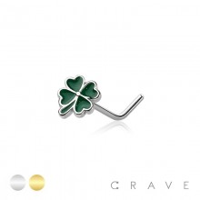 LUCKY CLOVER TOP ENAMEL 316L SURGICAL STEEL L-SHAPE NOSE RING