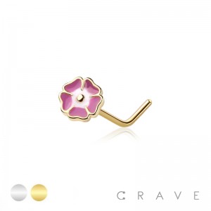 FLOWER TOP ENAMEL 316L SURGICAL STEEL L-SHAPE NOSE RING