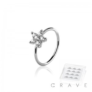 12PCS OF CZ PRONG FLOWER TOP 316L SURGICAL STEEL BENDABLE NOSE O-RING HOOP BOX