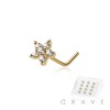 12PCS OF CZ PRONG FLOWER 316L SURGICAL STEEL L SHAPE NOSE BOX