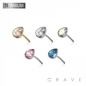IMPLANT GRADE TITANIUM THREADLESS PUSH IN BEZEL SET TEARDROP CZ TOP PART(TOP PART ONLY)