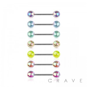 IRIDESCENT GLITTER ACRYLIC BALL 316L SURGICAL STEEL TONGUE BARBELL