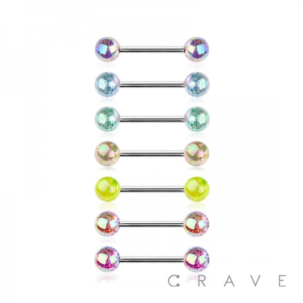 IRIDESCENT GLITTER ACRYLIC BALL 316L SURGICAL STEEL TONGUE BARBELL