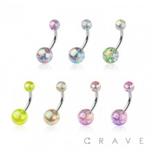IRIDESCENT EFFECT COATED GLITTER ACRYLIC 316L SURGICAL STEEL BELLY BUTTON RING
