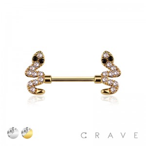 CZ PAVED SNAKE 316L SURGICAL STEEL NIPPLE BAR