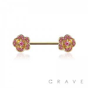 ROSE GEM 316L SURGICAL STEEL NIPPLE BAR RING