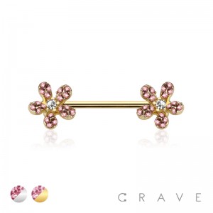 PINK FLOWER 316L SURGICAL STEEL NIPPLE BAR RING