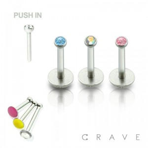 PRESS FIT THREADLESS PUSH-IN COLOR GEM 316L SURGICAL STEEL LABRET WITH SOFT ENAMEL BACK FOR COMFORT SET