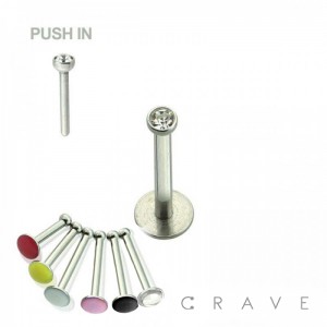 PRESS FIT THREADLESS PUSH-IN 316L SURGICAL STEEL LABRET WITH SOFT ENAMEL BACK FOR COMFORT SET