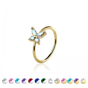 CZ PRONG BUTTERFLY 316L SURGICAL STEEL BENDABLE NOSE O-RING