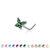 CZ PRONG BUTTERFLY 316L SURGICAL STEEL "L" SHAPE NOSE RING