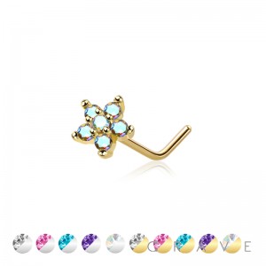 CZ PRONG FLOWER TOP 316L SURGICAL STEEL "L" SHAPE NOSE RING