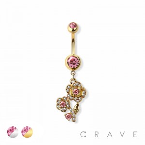 ROSE DANGLE 316L SURGICAL STEEL NAVEL RING