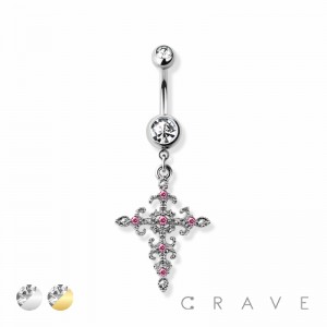 CROSS DANGLE 316L SURGICAL STEEL NAVEL RING