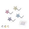 12PCS OF CZ PRONG FLOWER 316L SURGICAL STEEL L SHAPE NOSE BOX