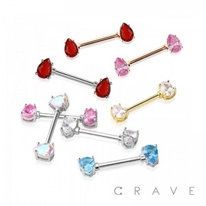 TEARDROP PRONG SET 316L SURGICAL STEEL NIPPLE BAR