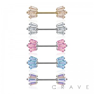 THREE CZ GEM FAN DECOR 316L SURGICAL STEEL NIPPLE BAR