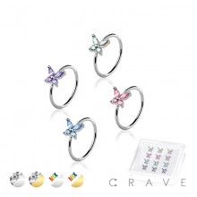 12PCS OF CZ PRONG BUTTERFLY 316L SURGICAL STEEL NOSE HOOP O-RING BOX