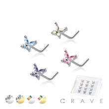 12PCS OF CZ PRONG BUTTERFLY 316L SURGICAL STEEL L SHAPE NOSE BOX