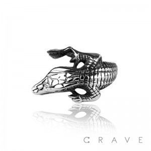 STAINLESS STEEL ALLIGATOR REPTILE SKULL RING