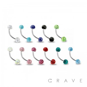 316L SURGICAL STEEL CRYSTAL PAVED EPOXY FERIDO BALL CURVED BARBELL