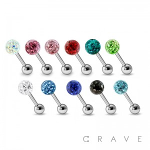 CRYSTAL PAVED EPOXY FERIDO BALL 316L SURGICAL STEEL CARTILAGE/TRAGUS BAR