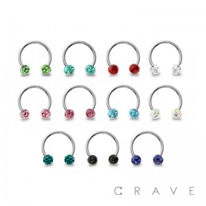 316L SURGICAL STEEL CRYSTAL PAVED EPOXY FERIDO BALL HORSESHOE