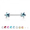 DOUBLE STAR CZ PRONG SET 316L SURGICAL STEEL NIPPLE BAR
