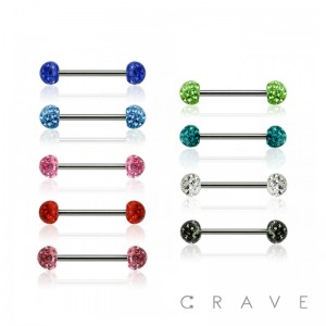 316L SURGICAL STEEL CRYSTAL EPOXY FERIDO BALL NIPPLE BAR