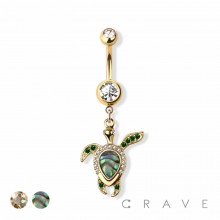 SWIMMING TURTLE DANGLE 316L SURGICAL STEEL NAVEL RING (SUMMER)