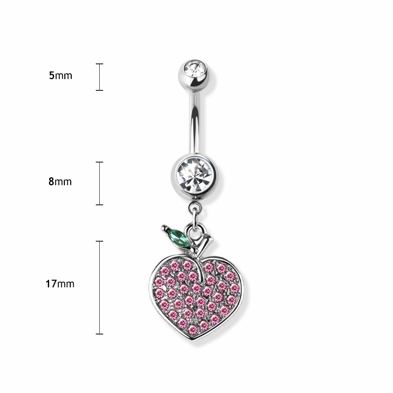 GEM PAVED PEACH 316 SURGICAL STEEL NABAL BELLY RING
