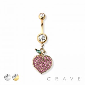 GEM PAVED PEACH 316 SURGICAL STEEL NAVEL BELLY RING
