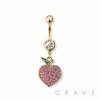 GEM PAVED PEACH 316 SURGICAL STEEL NAVEL BELLY RING