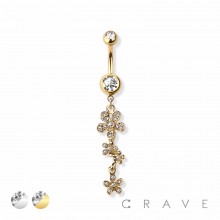 GEM PAVED DAISY 316L SURGICAL STEEL NAVEL BELLY RING