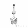 DOUBLE CZ GEM BUTTERFLY DANGLE 316L SURGICAL STEEL NAVEL RING