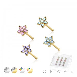 12PCS OF CZ PRONG FLOWER 316L SURGICAL STEEL NOSE BONE STUD BOX