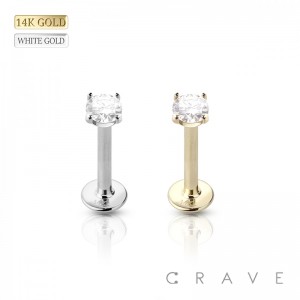 14K Gold INTERNALLY THREADED CZ PRONG SET LABRET SET