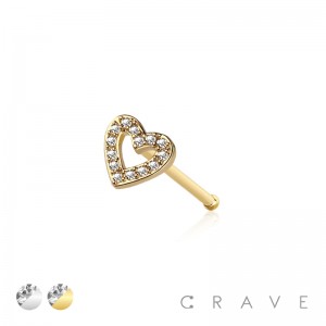 CZ PAVED HEART 316L SURGICAL STEEL BONE NOSE STUD