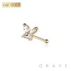 14K Gold NOSE BONE STUD WITH CZ PRONG BUTTERFLY