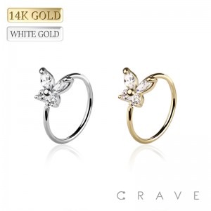 14K Gold NOSE "O-RING" WITH CZ PRONG BUTTERFLY