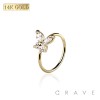 14K Gold NOSE "O-RING" WITH CZ PRONG BUTTERFLY