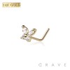 14K Gold Nose "L"Bend with CZ PRONG BUTTERFLY
