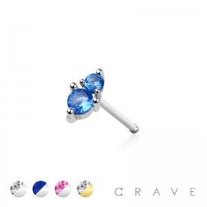 DOUBLE PRONG CZ GEM TOP 316L SURGICAL STEEL NOSE BONE