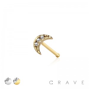 CZ PAVED CRESCENT MOON NOSE BONE STUD