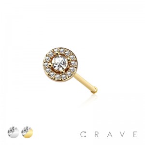 CZ GEM PAVED ROUND TOP NOSE BONE STUD RING